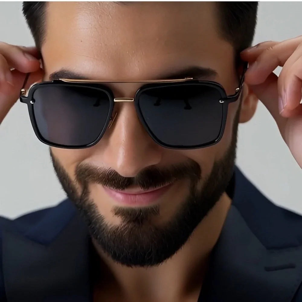 Aviator Sunglasses Square Frame Gold Bar Accents Fashion Sun Glasses Street Wear